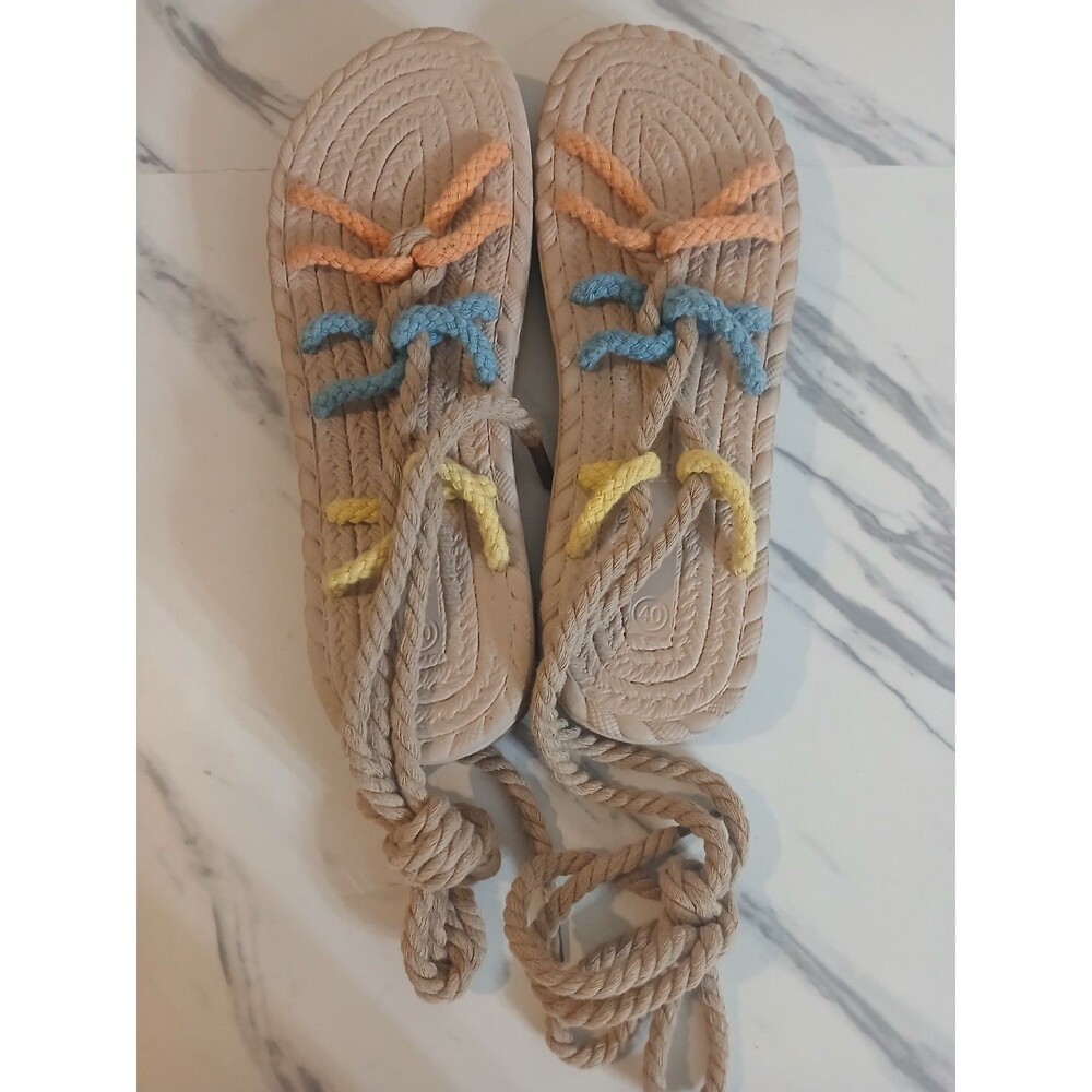 Crisscross Rope Sandals Boho Open Toe Beach Slides Outdoor Shoes Women's Size 40